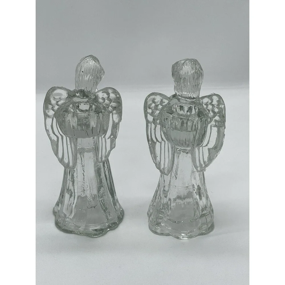 Angels Candlestick Holders Christmas 6-Inch-Tall Candle‎ Holiday Clear Glass